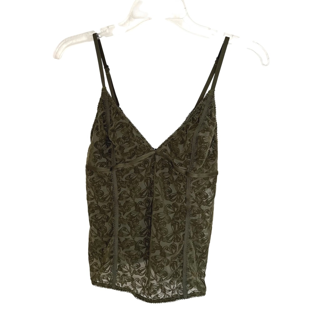 Boho Butterfly Lace Corset Cami Olive Green Mesh Out From Under UO Large Women
